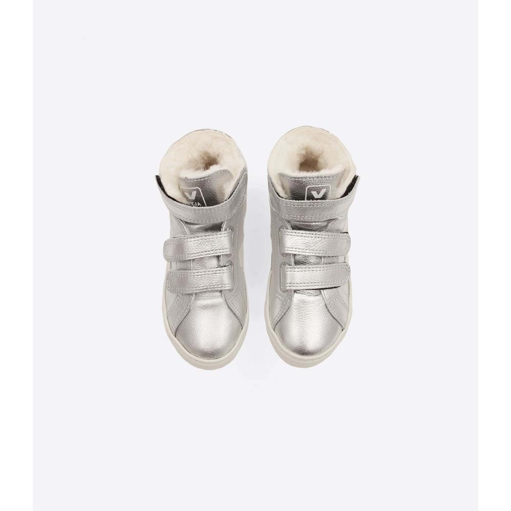 Silver Kids' Veja ESPLAR MID FURED LEATHER High Tops | AU 690NWY